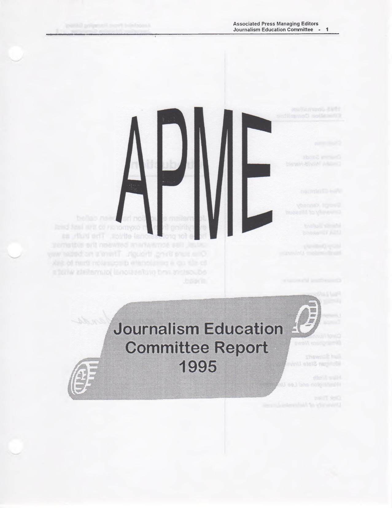 Cover pages of the Associated Press Managing Editors 1995 committee report on journalism education