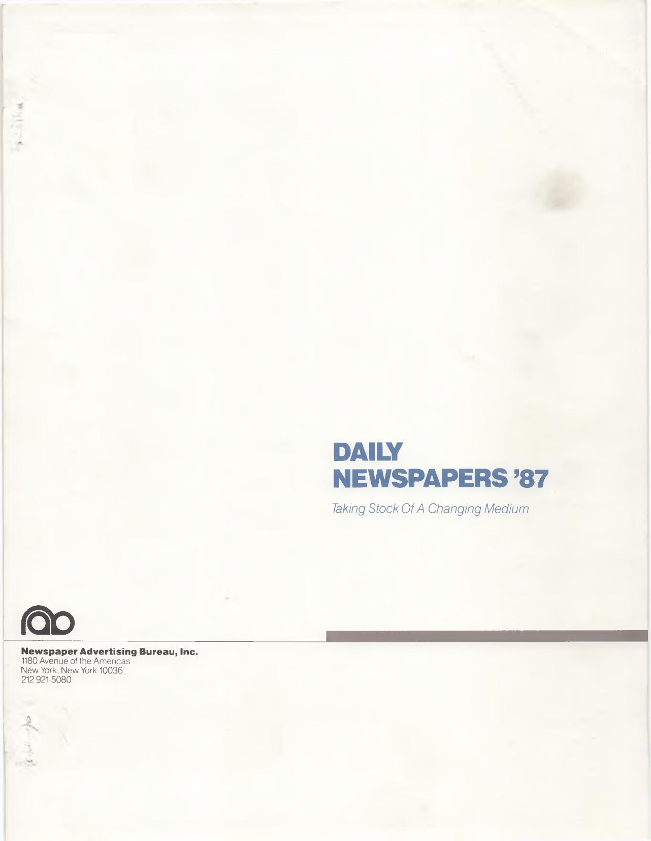 Cover of the Newspaper Advertising Bureau's October 1987 report summarizing the 1987 Newspaper Inventory Survey of U.S. daily newspapers