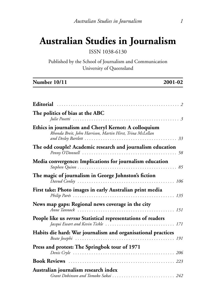 Scanned pages of Stephen Quinn's paper "Media convergence: Implications for journalism education" from Australian Studies in Journalism, 2001-02