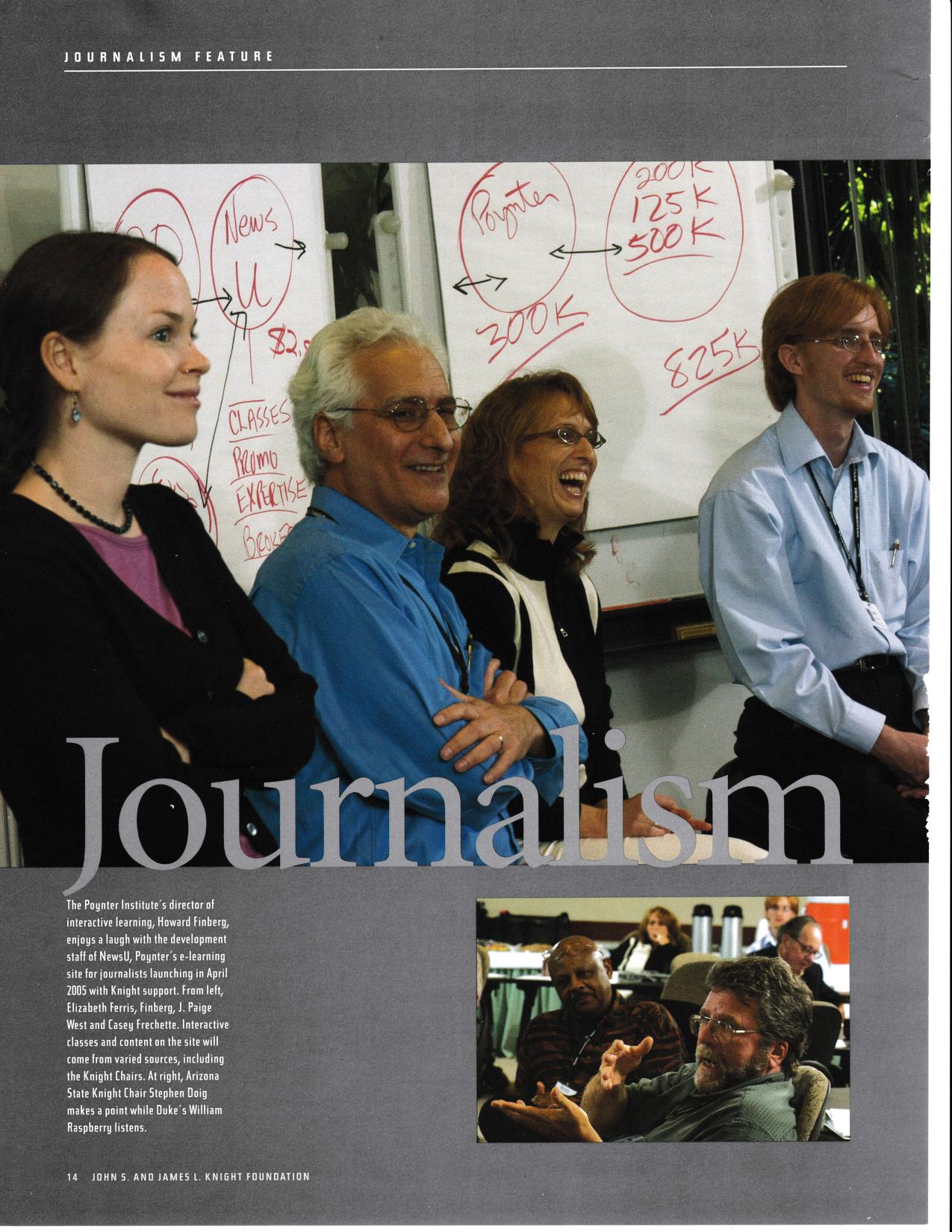 NewsU development staff Elizabeth Ferris, Howard Finberg, J. Paige West and Casey Frechette, pictured in the Knight Foundation report feature on the Knight Chairs in Journalism