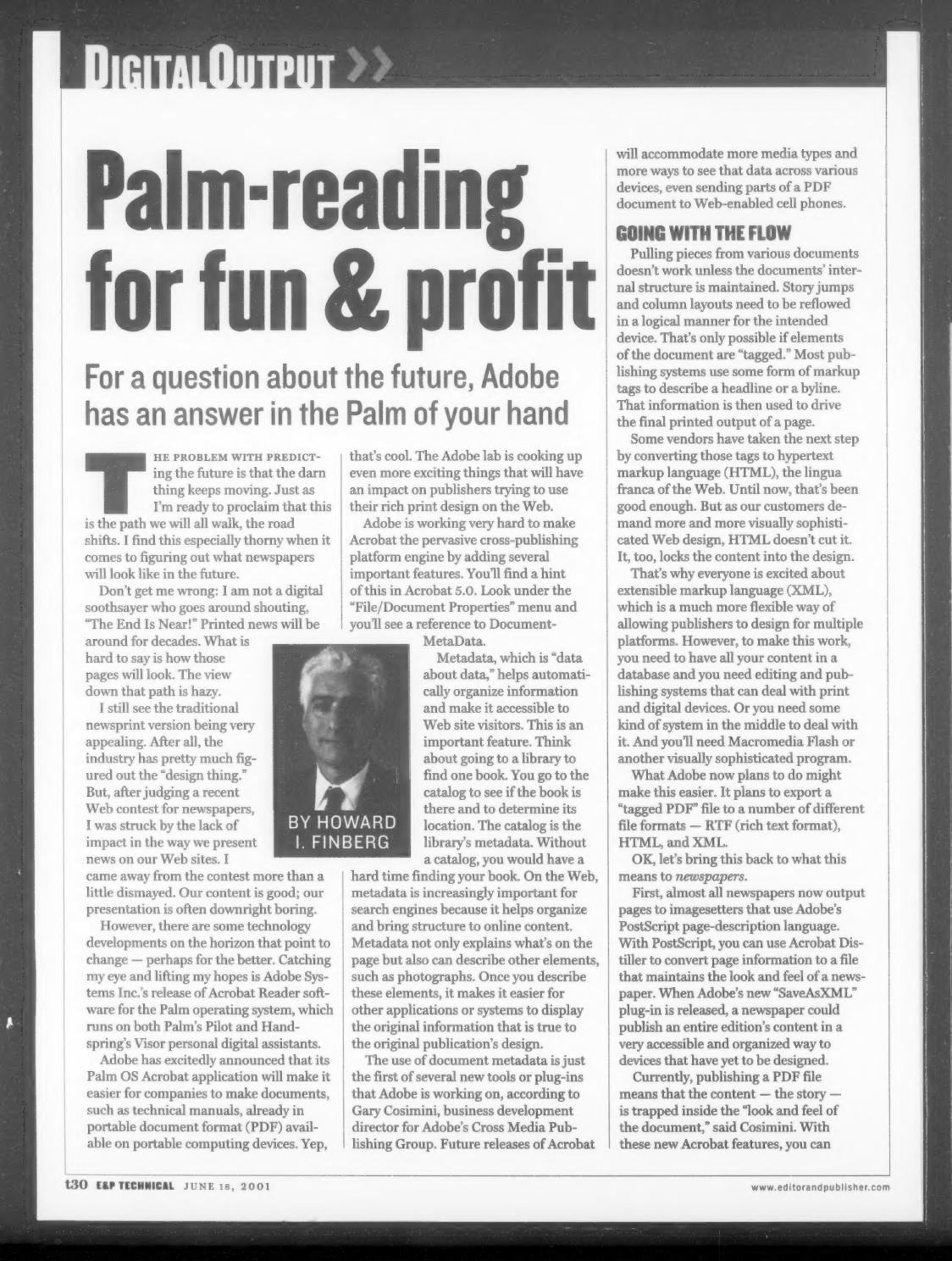 Two ways of looking at an Adobe Acrobat Reader PDF file: on a Palm handheld device and on paper